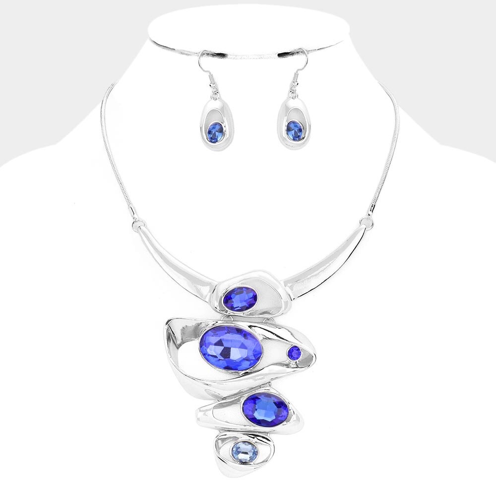 Silver & Blue BeJeweled Statement Necklace